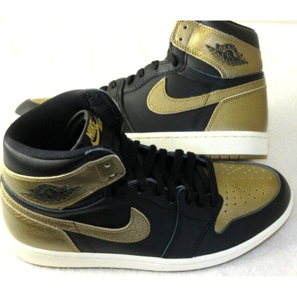 Nike Air Jordan 1 Men's Retro High OG Black Gold Leather Shoes Size 10 NEW - Picture 1 of 5